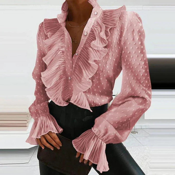 "Damenbluse mit Rüschen, elegant und vielseitig, langärmlig, feminine Rüschenakzente, leicht und bequem, vielseitig kombinier