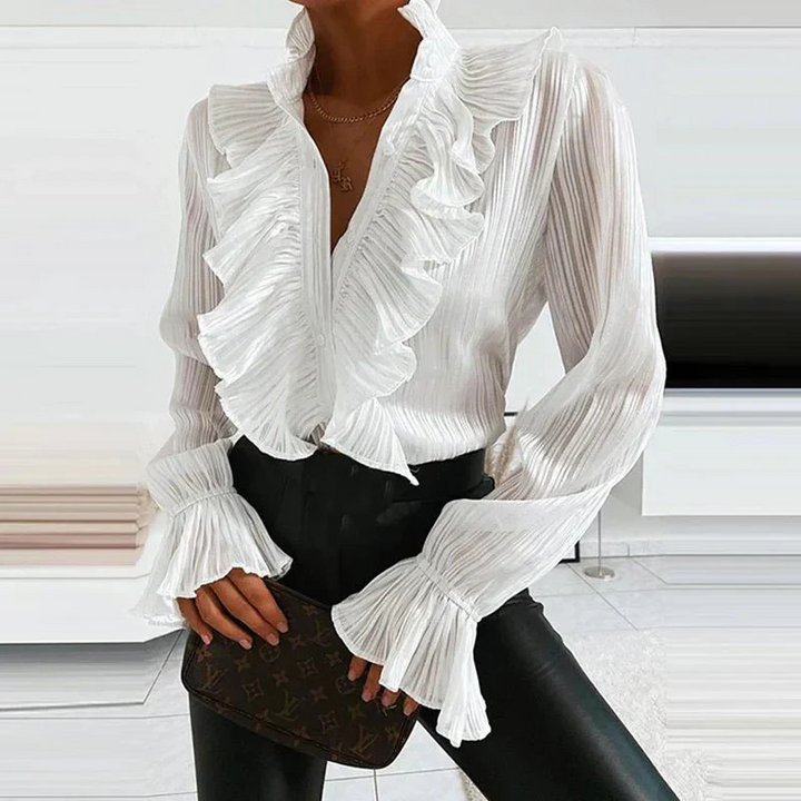 "Damenbluse mit Rüschen, elegant und vielseitig, langärmlig, feminine Rüschenakzente, leicht und bequem, vielseitig kombinier