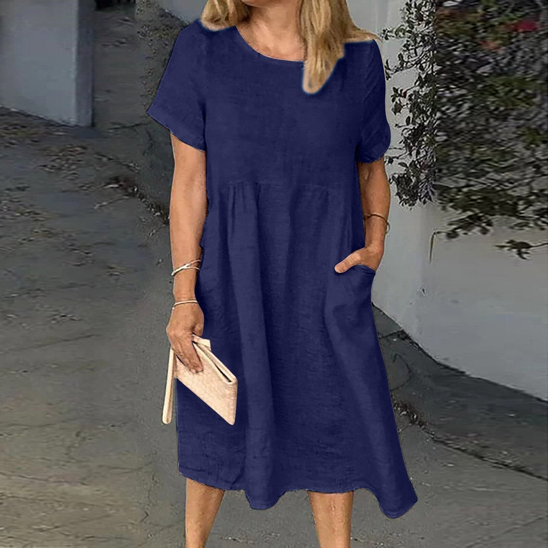 "Damenkleid in Beige, eleganter Stil, weicher Stoff, für formelle und lässige Anlässe, schmeichelhafte Passform, Komfort"