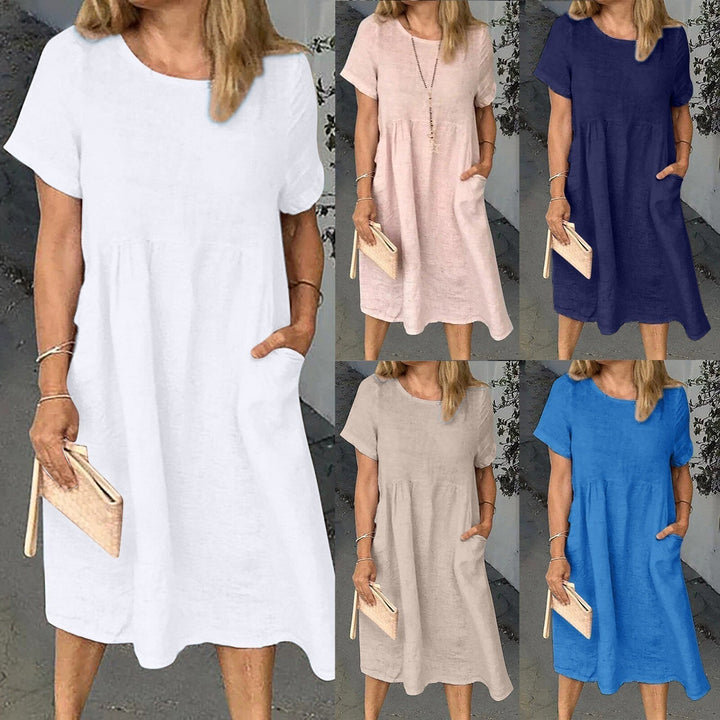 "Damenkleid in Beige, eleganter Stil, weicher Stoff, für formelle und lässige Anlässe, schmeichelhafte Passform, Komfort"