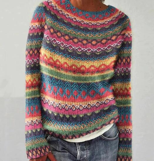 "Damenpullover, mehrfarbig gestreift, winterwarm, elegantes Design, kuschelig, vielseitig für Wintergarderobe"