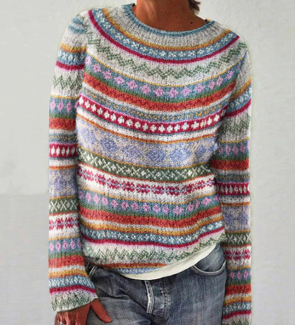 "Damenpullover, mehrfarbig gestreift, winterwarm, elegantes Design, kuschelig, vielseitig für Wintergarderobe"