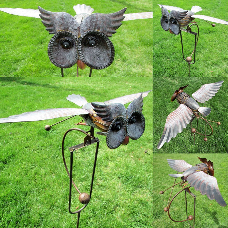 Dekorativer Gartenkunst-Vogel Windrad, inspiriert von Adler und Eule, aus Metall für Terrasse oder Garten.