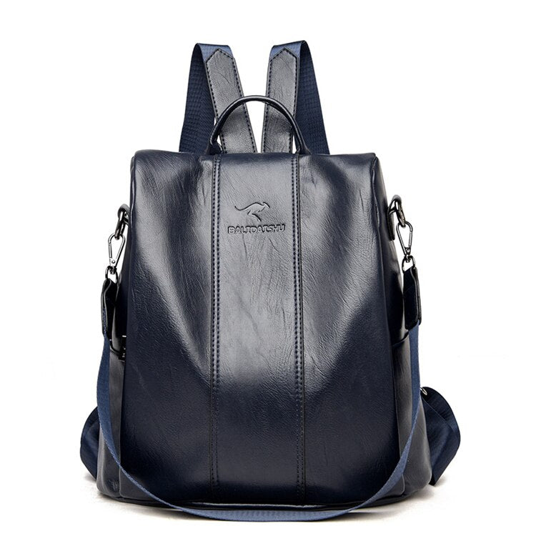 "Diebstahlsicherer Lederrucksack Damen, Vintage Stil, Schwarz, vielseitige Tragetasche aus hochwertigem PU-Leder."