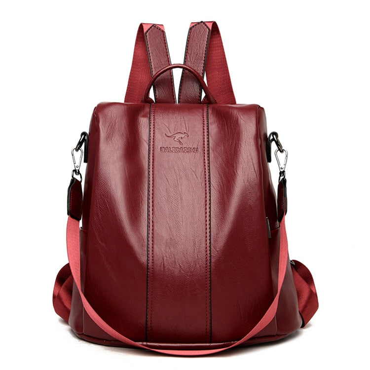 "Diebstahlsicherer Lederrucksack Damen, Vintage Stil, Schwarz, vielseitige Tragetasche aus hochwertigem PU-Leder."