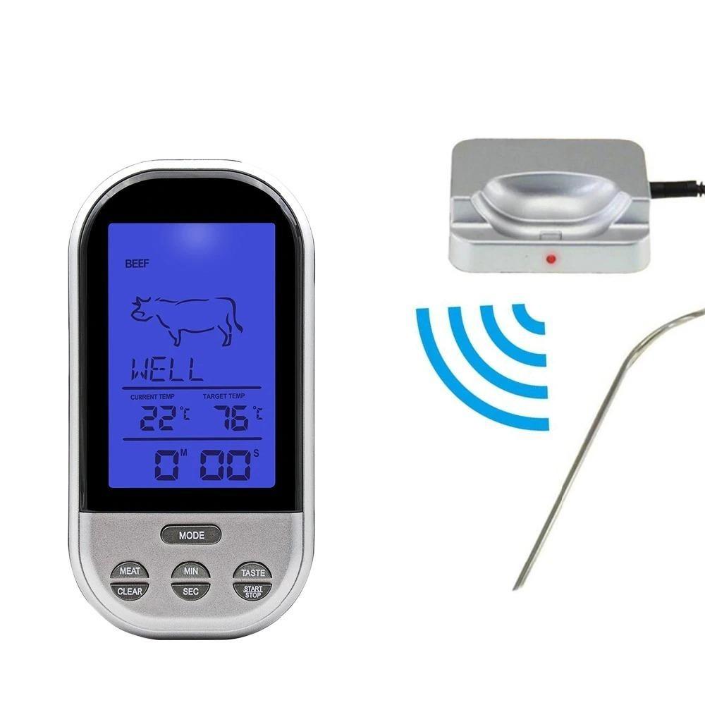 "Digitales kabelloses Ofenthermometer mit Timer, Präzision für genaues Kochen, robustes Design aus Kunststoff und Edelstahl"