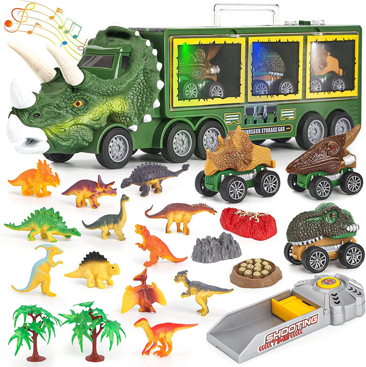 "Dinosaurier-Spielzeug LKW mit Mini-Dinos, grünem Triceratops-Design, ideal für Kinderabenteuer und organisierte Aufbewahrung