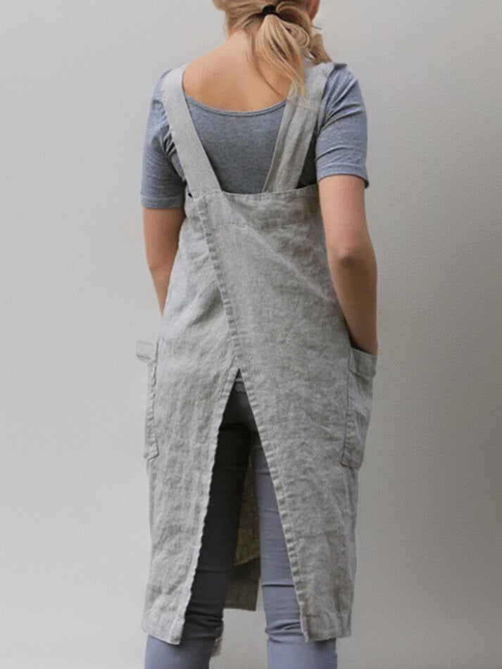 Baumwoll-Leinen Schürzenkleid mit Taschen