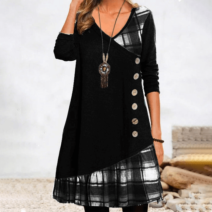 Langärmeliges Kariertes Kleid