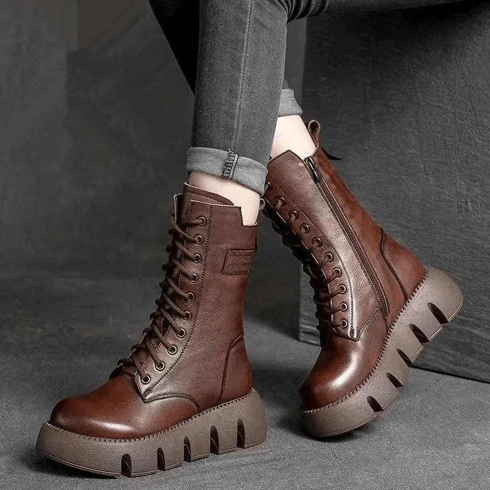 Mittelhohe Damen Lederstiefel
