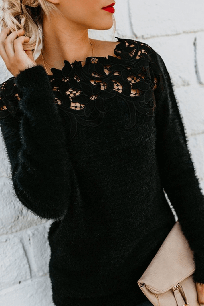 Damen Pullover mit Spitzen-Ausschnitt
