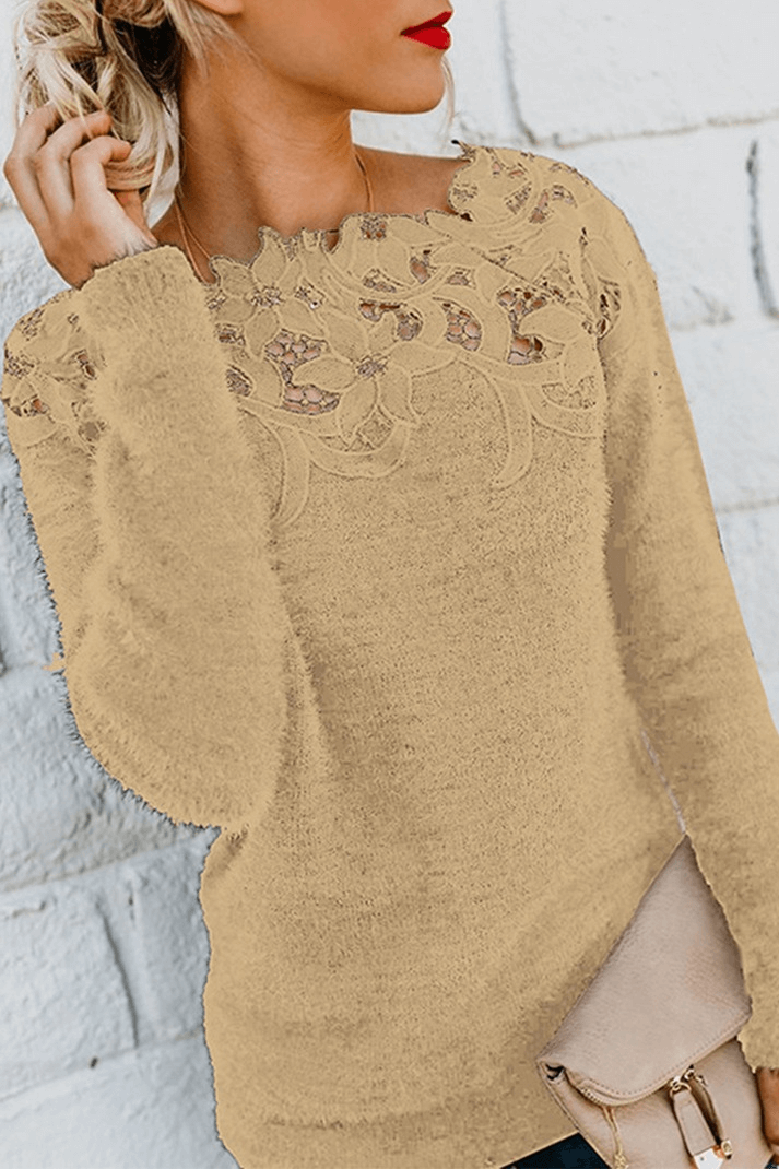 Damen Pullover mit Spitzen-Ausschnitt