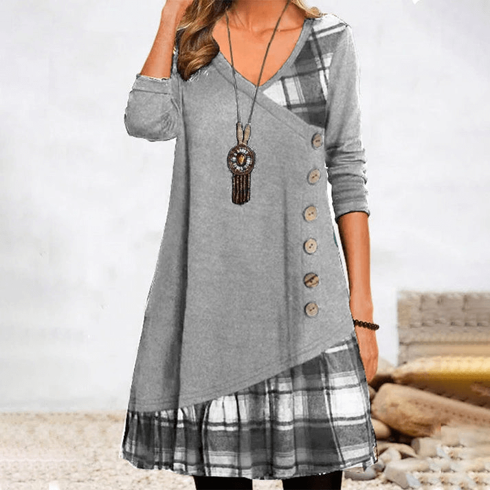 Langärmeliges Kariertes Kleid