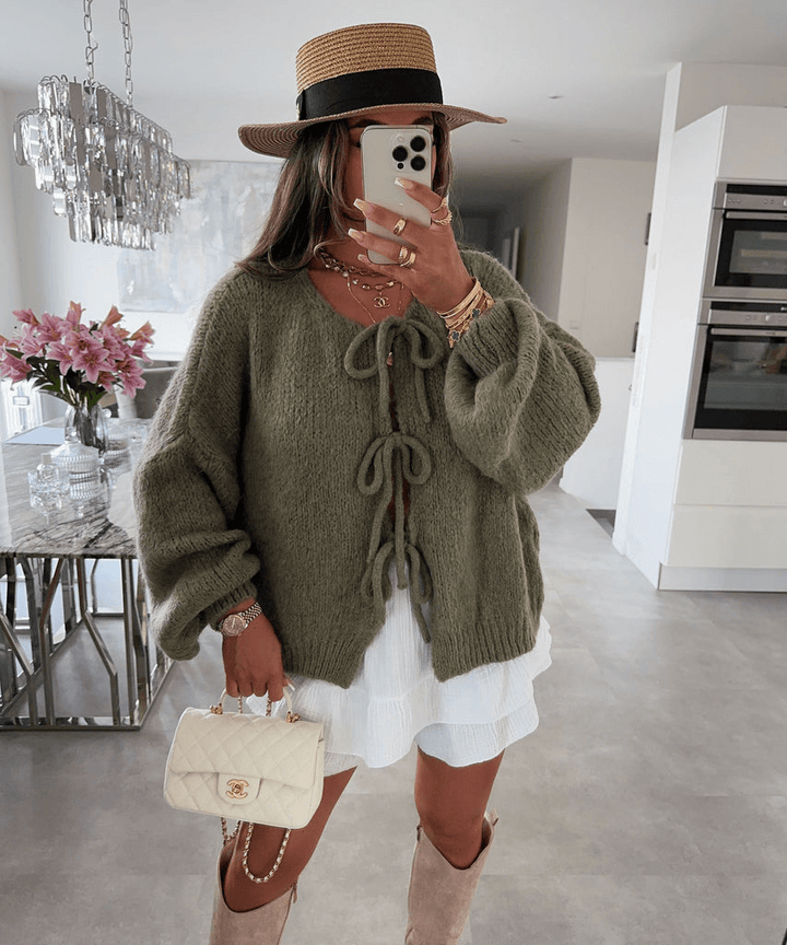 Elegantes Oberteil Schleife Fia Khaki