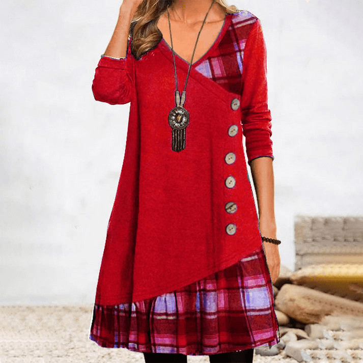 Langärmeliges Kariertes Kleid