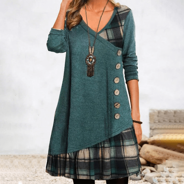 Langärmeliges Kariertes Kleid