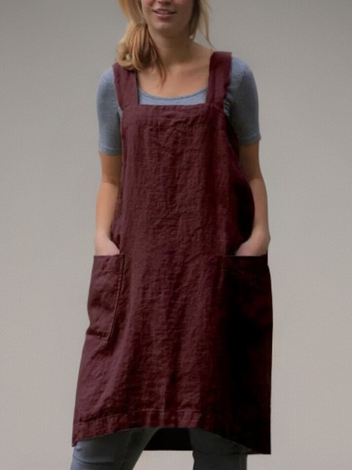 Baumwoll-Leinen Schürzenkleid mit Taschen