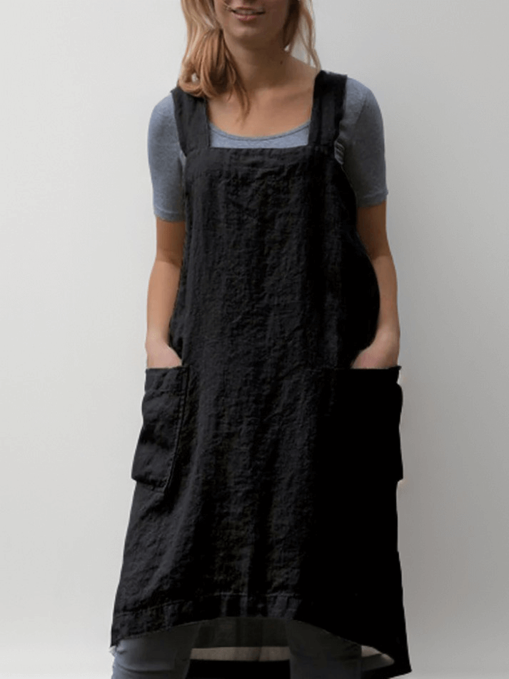 Baumwoll-Leinen Schürzenkleid mit Taschen