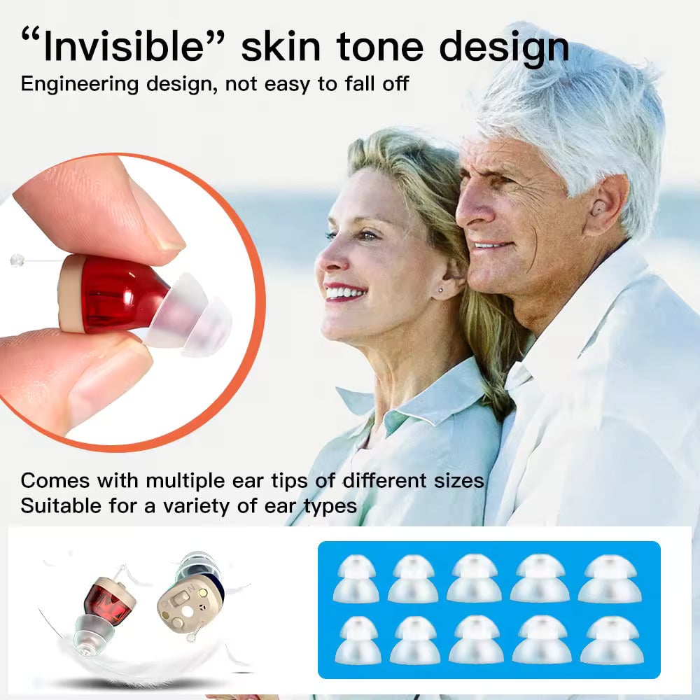 Drahtlose, wiederaufladbare Hörgeräte mit kompaktem Design, kristallklarer Akustik, ideal für diskreten Hörgenuss.