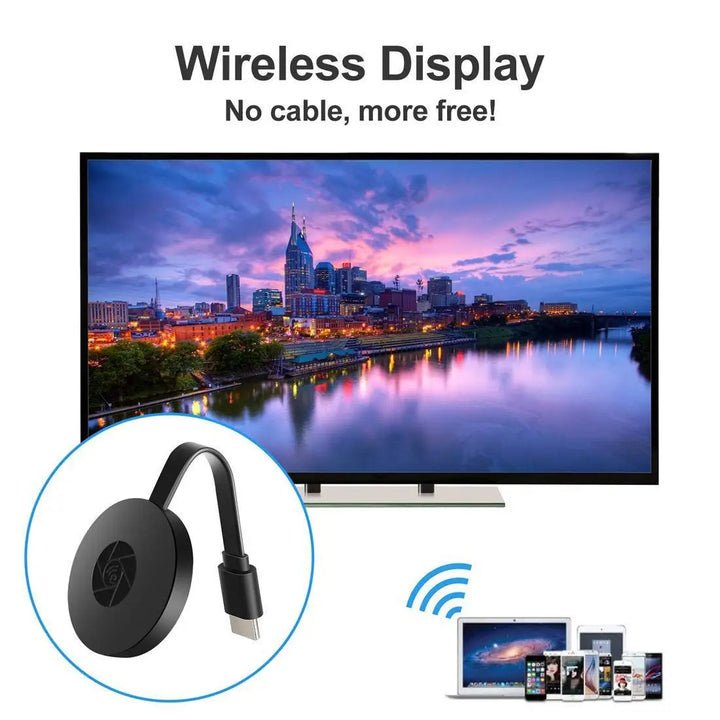 "Drahtloser TV-Stick, kompakt, streamt in 1080P von PC oder Smartphone auf großen Bildschirm, ideal für Reisen."