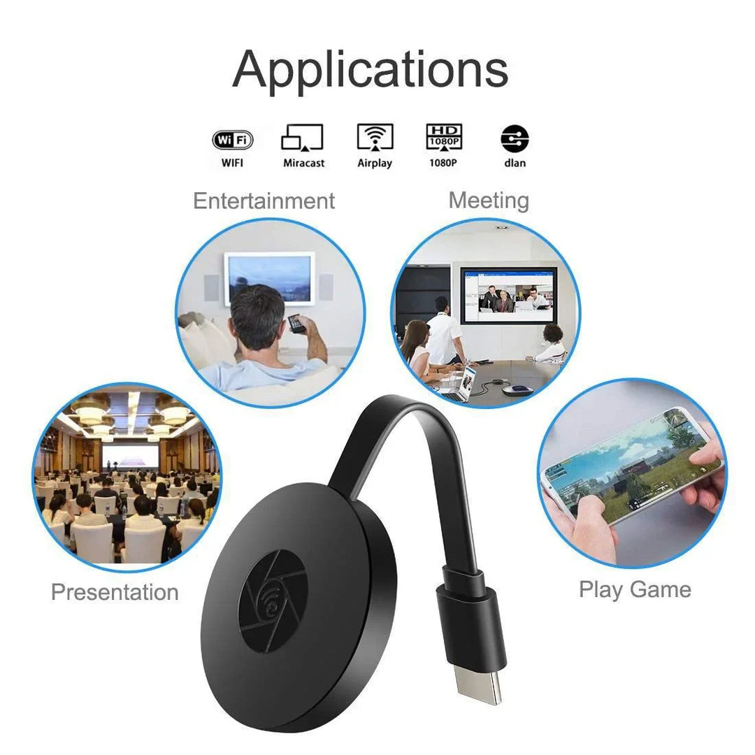 "Drahtloser TV-Stick, kompakt, streamt in 1080P von PC oder Smartphone auf großen Bildschirm, ideal für Reisen."