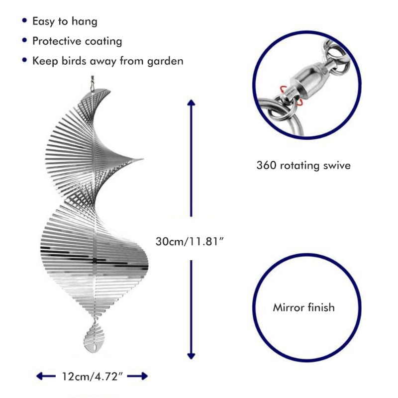 "Drehbares Windspiel aus Silbermetall, skandinavisches Design, Spiralanhänger dreht sich im Wind, Gartendeko"