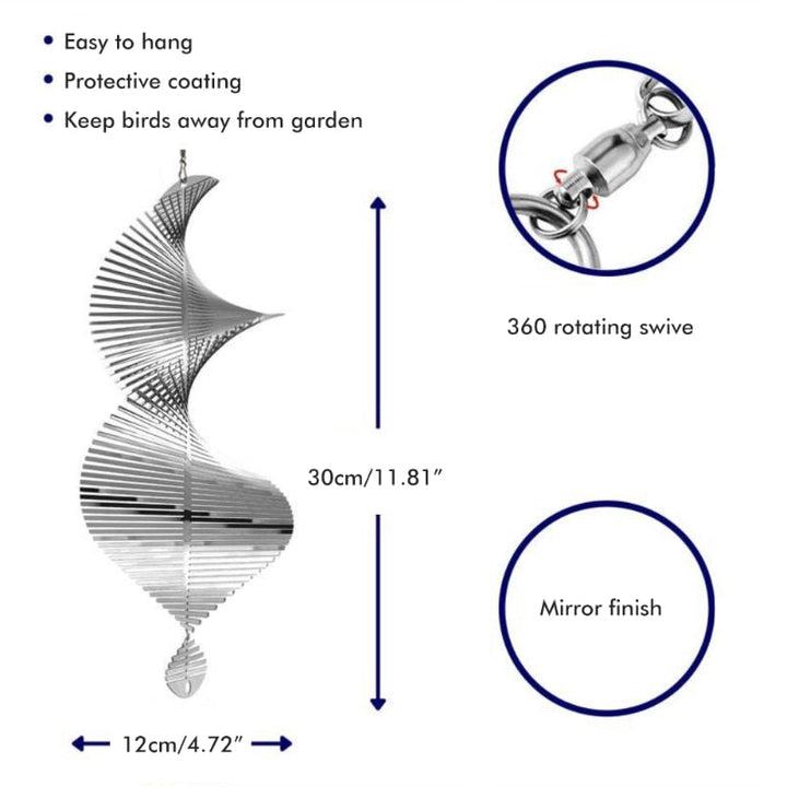 "Drehbares Windspiel aus Silbermetall, skandinavisches Design, Spiralanhänger dreht sich im Wind, Gartendeko"