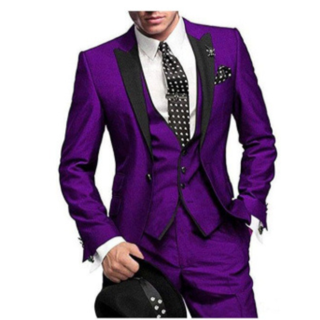 "Dreiteiliger Herren Hochzeitsanzug, stilvoll und bequem in Schwarz, ideal für formelle Anlässe und Hochzeitsgäste."
