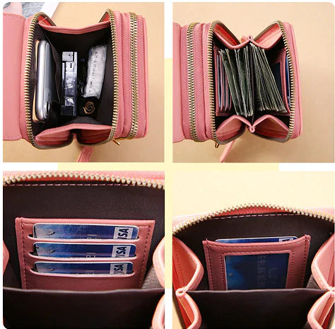 "Dunkelrosa Anti-Diebstahl Damenhandtasche, RFID-sicher, wasserfeste Fächer, modernes Design und vielseitig anwendbar."