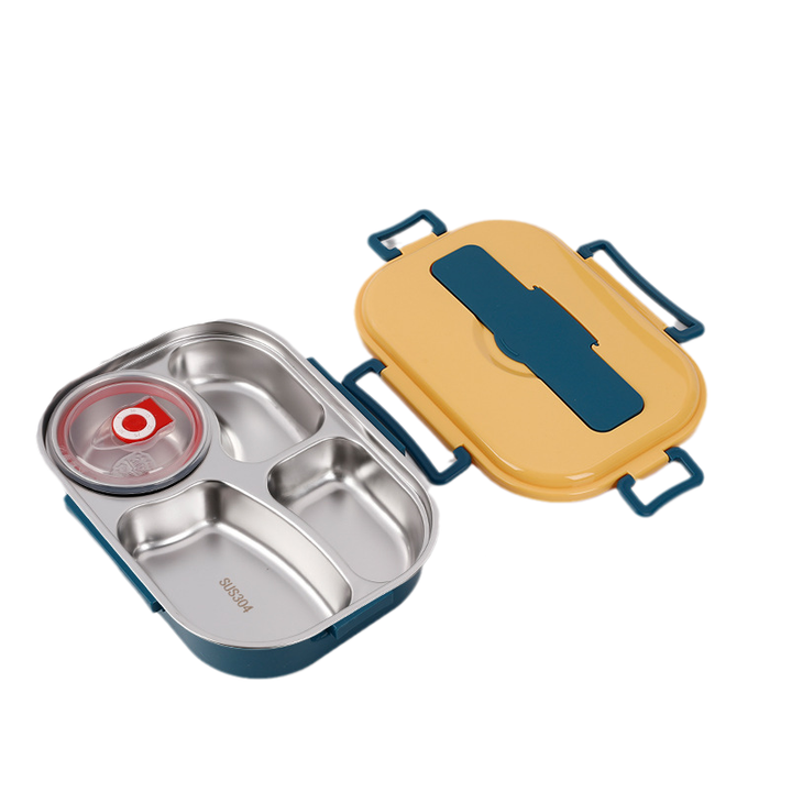 "Edelstahl Thermo-Lunchbox mit 3-4 Fächern, vielseitig, stilvolle Farben, hält Mahlzeiten frisch und warm."