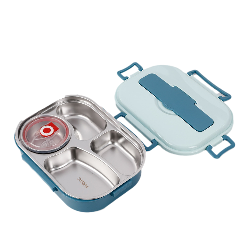 "Edelstahl Thermo-Lunchbox mit 3-4 Fächern, vielseitig, stilvolle Farben, hält Mahlzeiten frisch und warm."