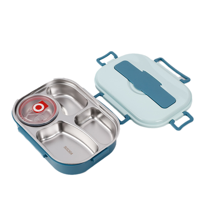 "Edelstahl Thermo-Lunchbox mit 3-4 Fächern, vielseitig, stilvolle Farben, hält Mahlzeiten frisch und warm."