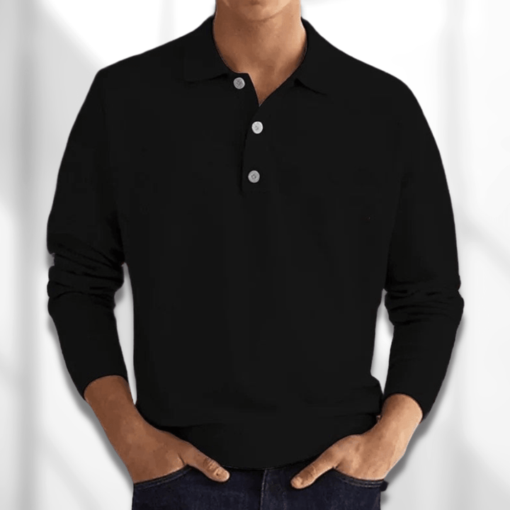 "Edles Langarm-Polohemd für Herren in elegantem Design, ideal für vielseitige Anlässe, zeigt hochwertigen Stoff und Schnitt."
