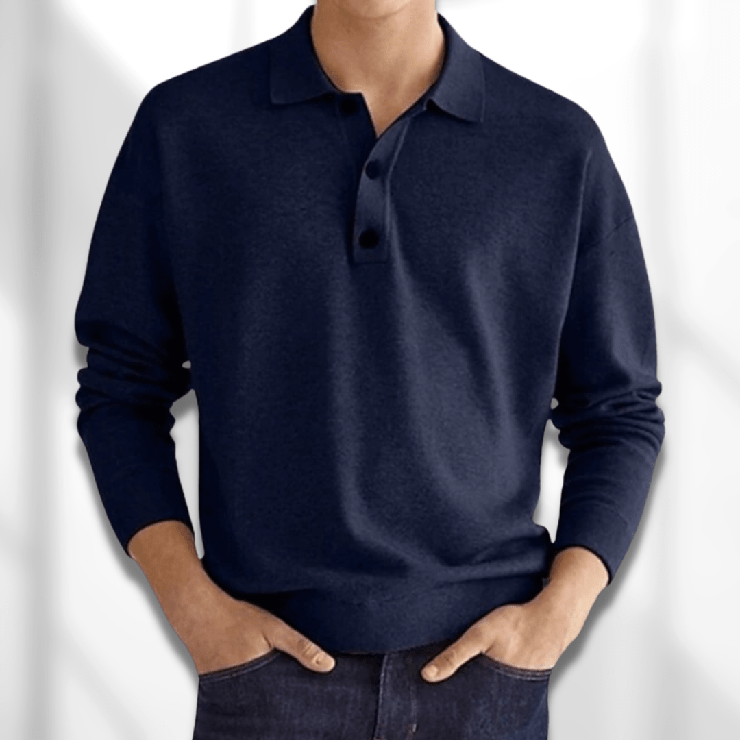 "Edles Langarm-Polohemd für Herren in elegantem Design, ideal für vielseitige Anlässe, zeigt hochwertigen Stoff und Schnitt."