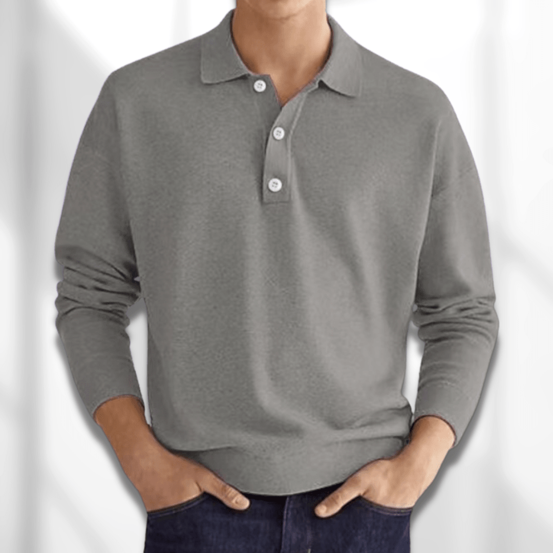 "Edles Langarm-Polohemd für Herren in elegantem Design, ideal für vielseitige Anlässe, zeigt hochwertigen Stoff und Schnitt."