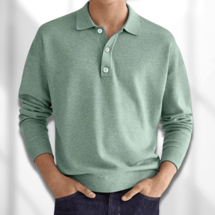 "Edles Langarm-Polohemd für Herren in elegantem Design, ideal für vielseitige Anlässe, zeigt hochwertigen Stoff und Schnitt."