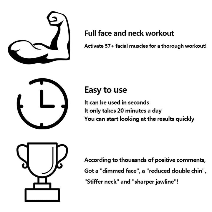 "Effektiver Gesichtsmuskeltrainer zur Kieferlinie-Stärkung, tragbar, aus sicherem Silikon, nebenbei abgebildet."