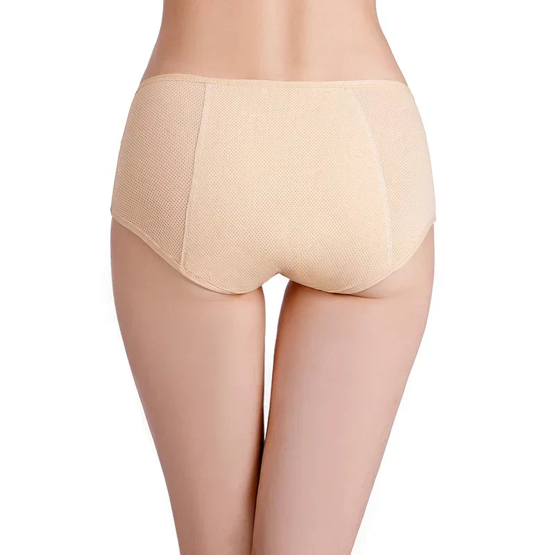 "Elegante auslaufsichere Damenunterhose in Beige, komfortabel und stilvoll gegen ungewollte Auslaufen designt."