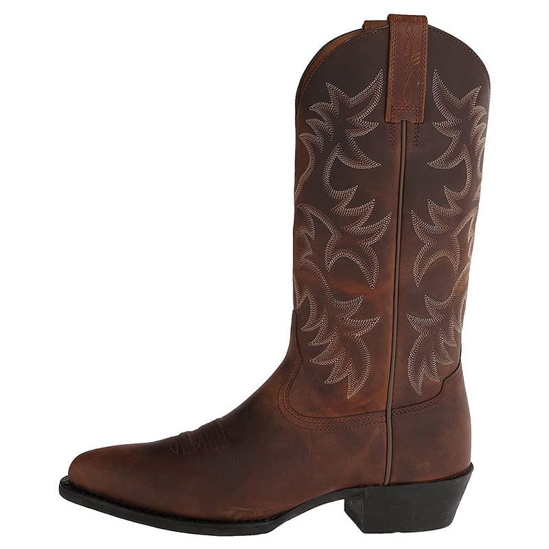 Elegante Cowboy-Stiefel aus hochwertigem Leder mit spitzen Zehenkappen, markanten Nähten; ideal für verschiedene Anlässe.
