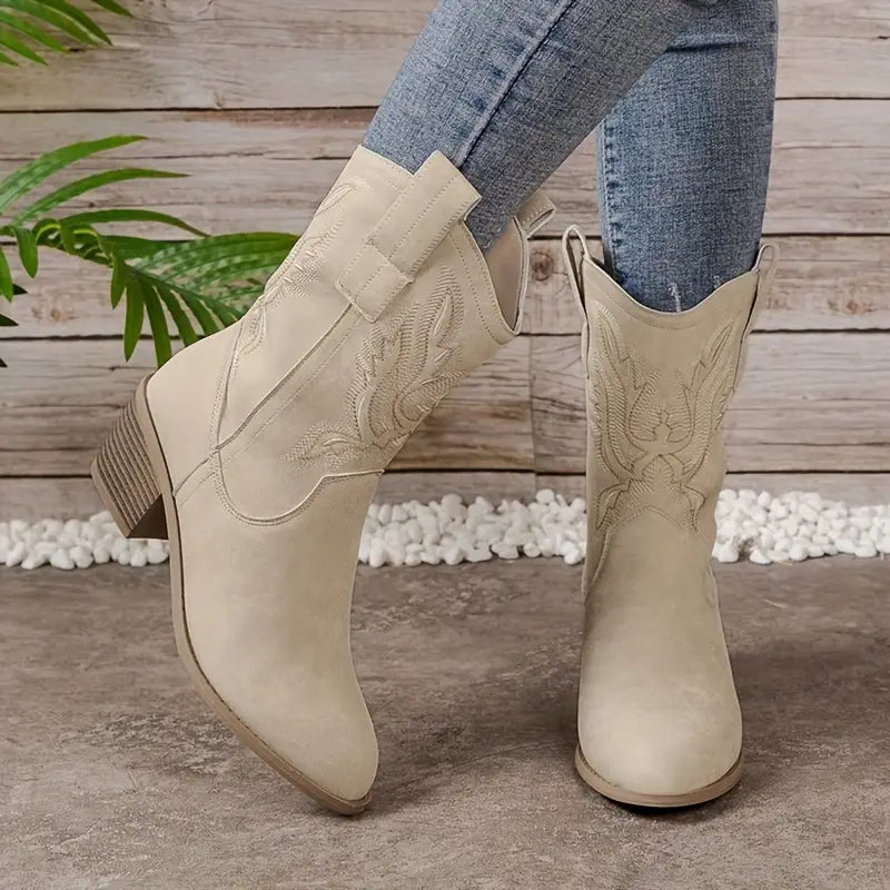 Elegante Damen Cowgirl Stiefel mit Absatz, Western-Flair, braunes Leder, bequeme Passform, vielseitiger Stil für jede Gelegen