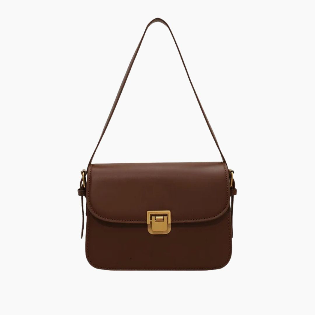 Elegante Damen-Lederhandtasche in Dunkelbraun, zeitloses Design, mit mehreren Innenfächern für eine perfekte Organisation.