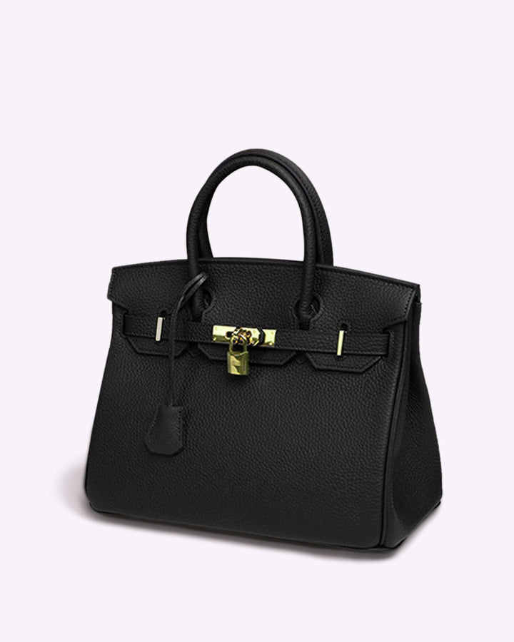 "Elegante Damen Lederhandtasche in Schwarz mit abnehmbarem Schulterriemen, ideal für stilbewusste Frauen."