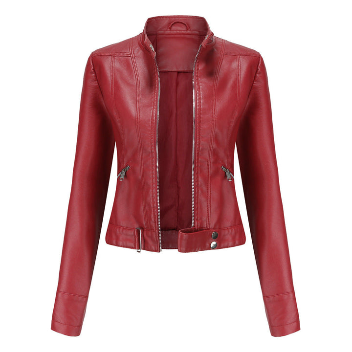 Elegante Damen Lederjacke aus Echtleder, zeitloses Design, in Violett, perfekte Passform für stilvolle Anlässe.