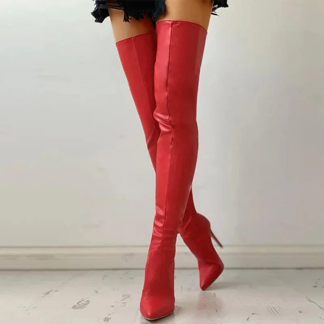 Elegante Damen Overknee Stiefel mit hohem Absatz, Reißverschluss; betont die Silhouette, perfektes Styling für besondere Anlä