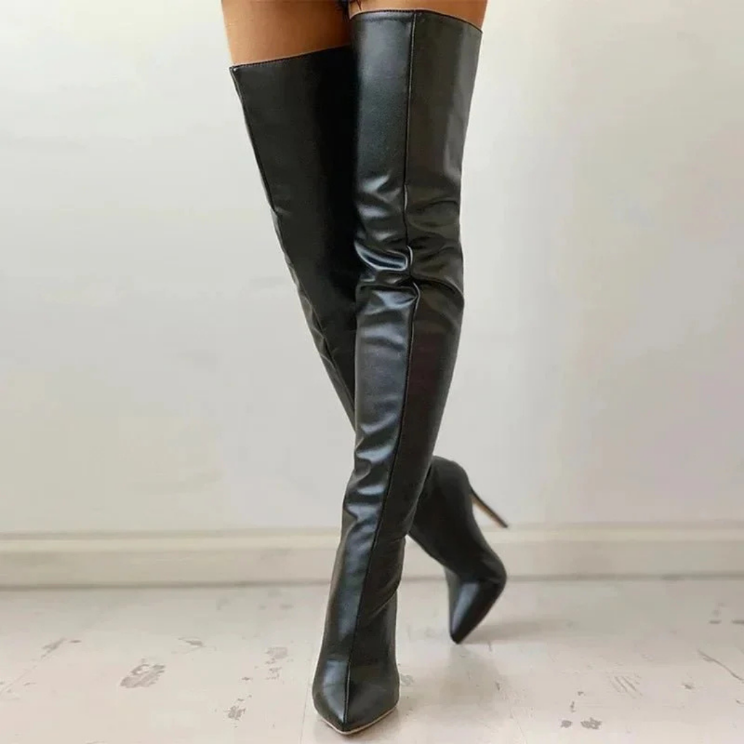 Elegante Damen Overknee Stiefel mit hohem Absatz, Reißverschluss; betont die Silhouette, perfektes Styling für besondere Anlä