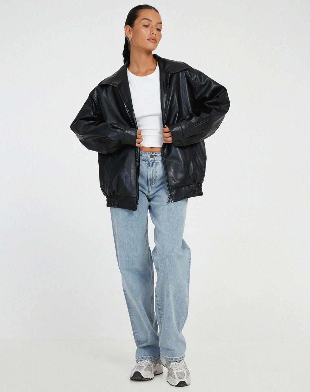 Elegante Damen-PU-Lederjacke, locker geschnitten, weiches Leder, modisch für Tages- und Abend-Outfits, vielseitig.