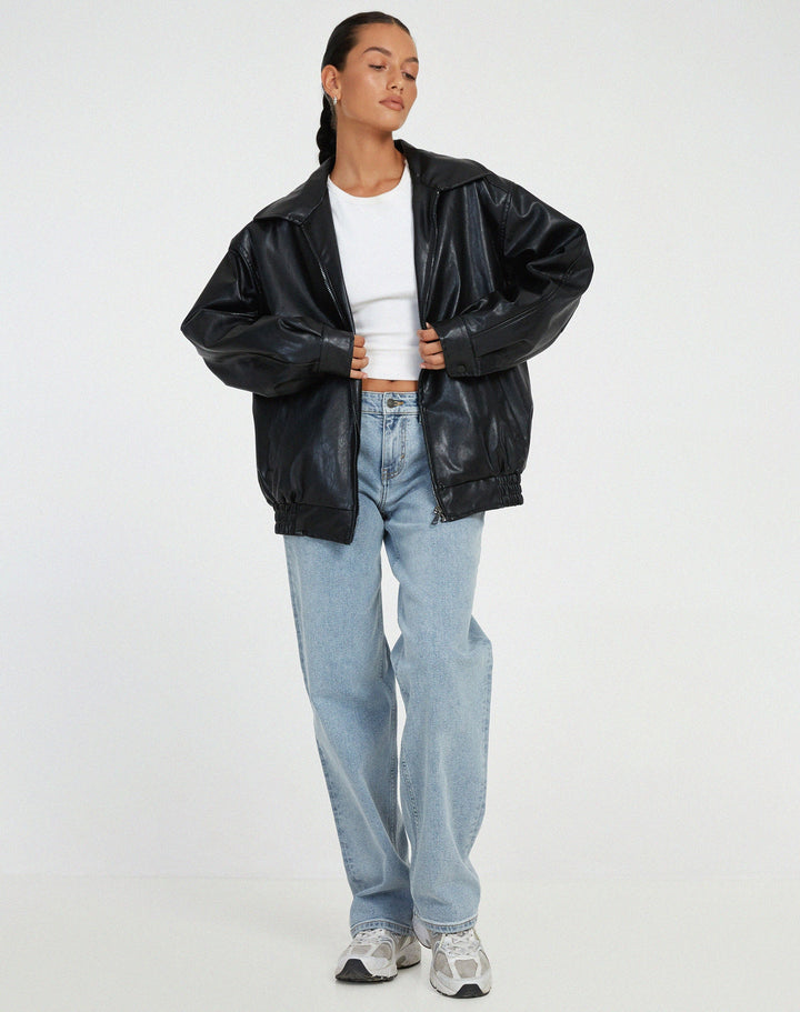 Elegante Damen-PU-Lederjacke, locker geschnitten, weiches Leder, modisch für Tages- und Abend-Outfits, vielseitig.