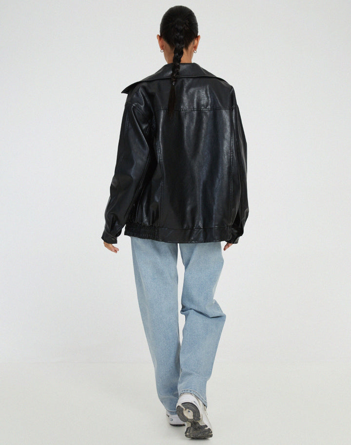 Elegante Damen-PU-Lederjacke, locker geschnitten, weiches Leder, modisch für Tages- und Abend-Outfits, vielseitig.