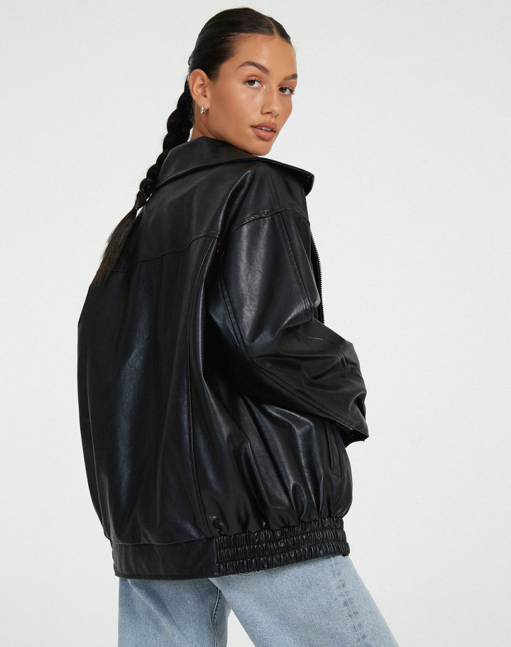 Elegante Damen-PU-Lederjacke, locker geschnitten, weiches Leder, modisch für Tages- und Abend-Outfits, vielseitig.