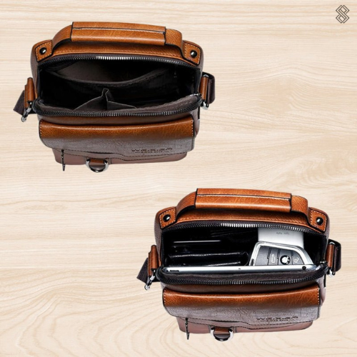 "Elegante Damen Schultertasche aus echtem Leder, dunkelbraun, mit zeitlosem Design und großzügigem Stauraum."